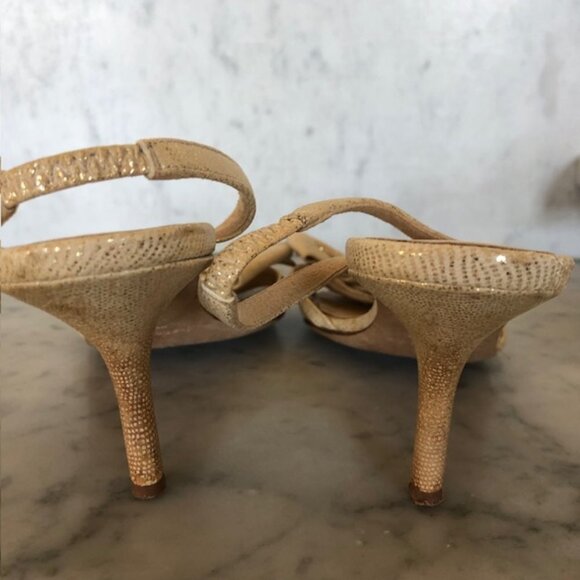 KATE SPADE Maribeth Gold Metallic Bow Slingback Kitten Heels Size 6 1/2 B - Picture 13 of 15